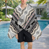 DS260519M04 Gray Wolf Native American Hooded Towel Poncho