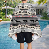 DS260519M04 Gray Wolf Native American Hooded Towel Poncho