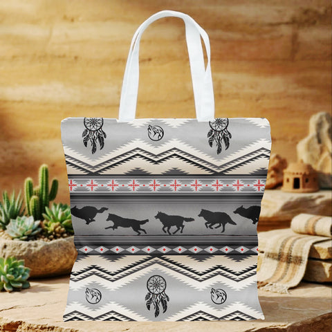 DS260519M04 Running Wolves Native American Tote Canvas Bag