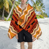 DS260519M05 Orange Wolf Native American Hooded Towel Poncho