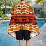 DS260519M05 Orange Wolf Native American Hooded Towel Poncho