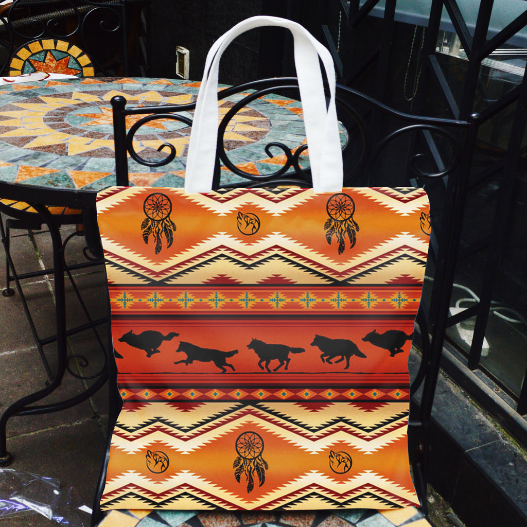 DS260519M05 Running Wolves Native American Tote Canvas Bag