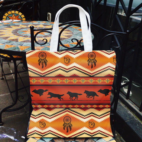 DS260519M05 Running Wolves Native American Tote Canvas Bag