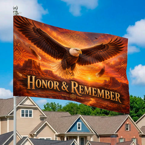 DS260521M03 Honor n Remember Eagle Native American House Flag