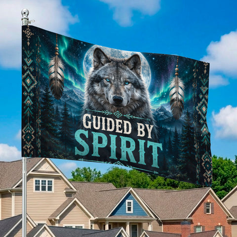 DS260521M06 Wolf Spirit Native American House Flag
