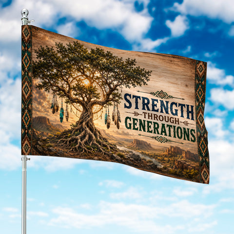DS260521M07 Strength Tree Dreamcatcher Native American House Flag