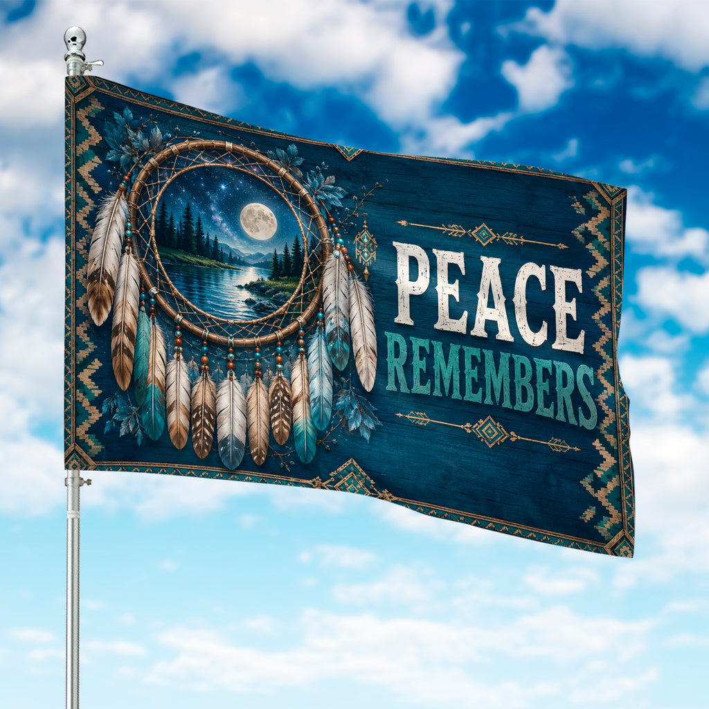 DS260521M09 Peace Remembers Dreamcatcher Native American House Flag