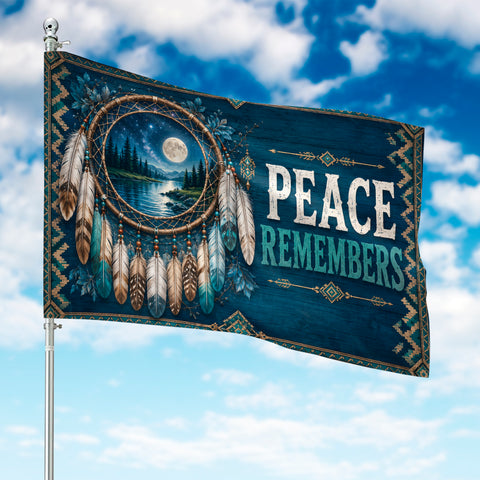 DS260521M09 Peace Remembers Dreamcatcher Native American House Flag