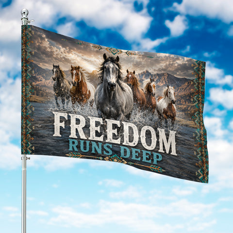 DS260521M11 Freedom Running Horses Native American House Flag