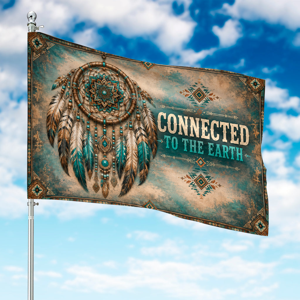 DS260521M13 Connected to the Earth Dreamcatcher Native American House Flag