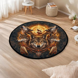 DS260602M01 Wolf Fire Native American Round Quilt Rug