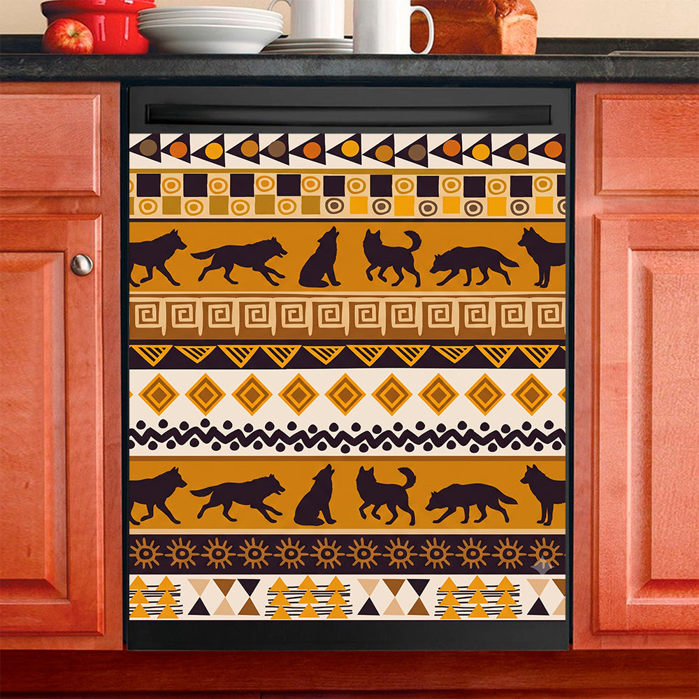 DS260710M08 Running Wolf Native American Magnet Dishwasher Cover