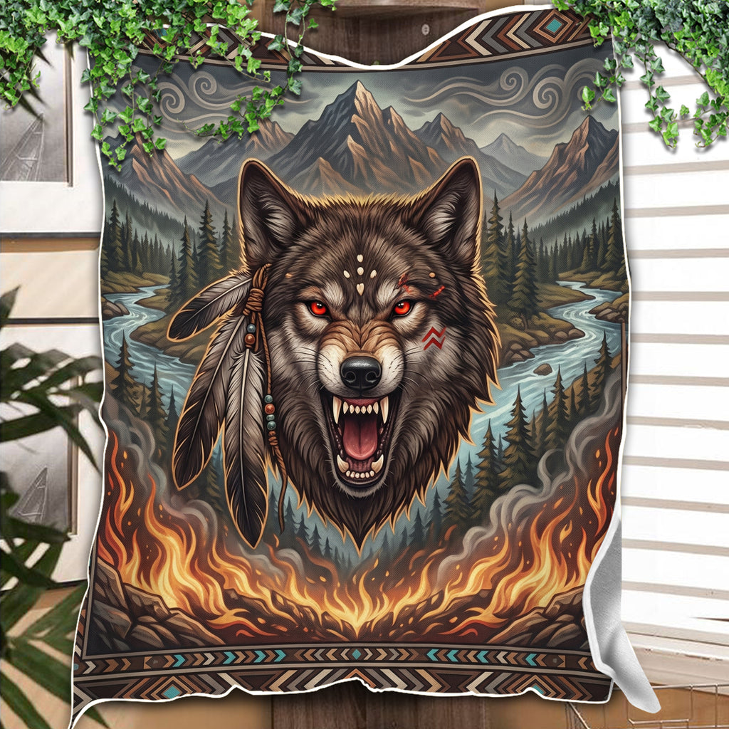 DS260710M09 Wolf Chief Native American Fleece Blanket
