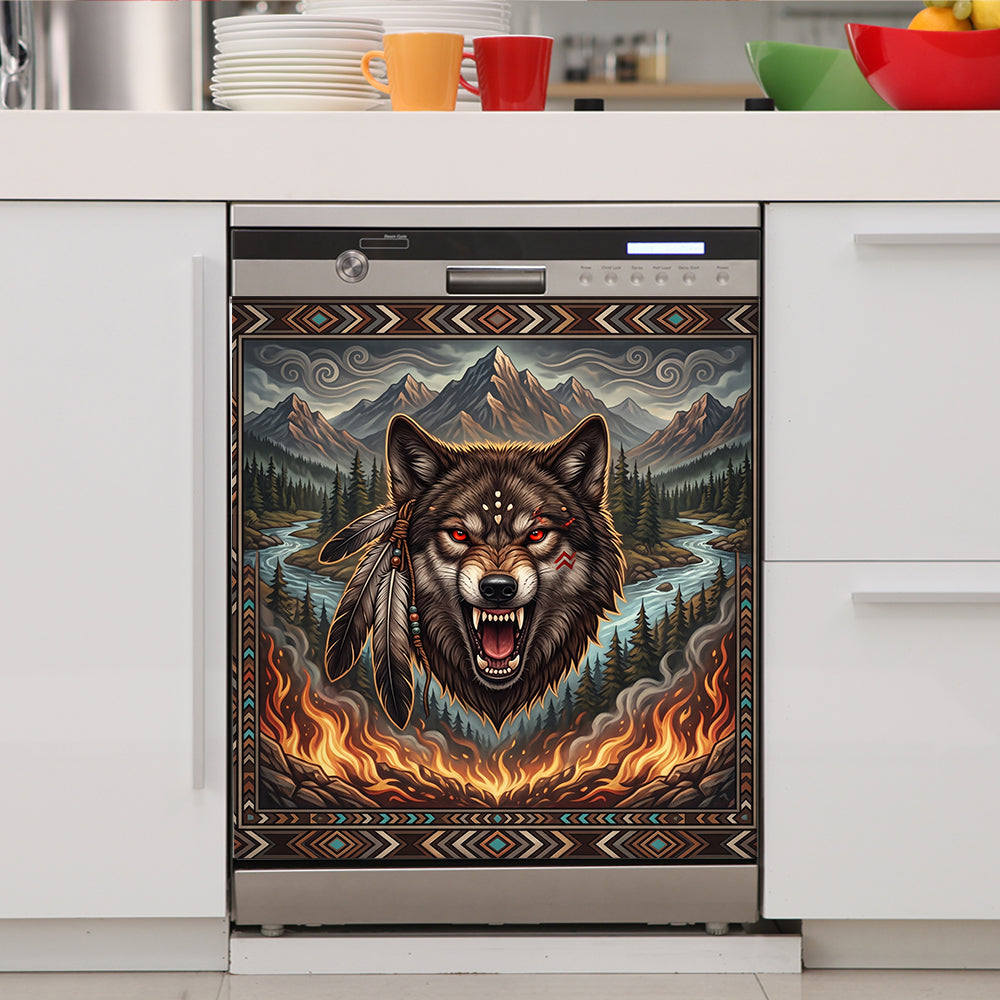 DS260710M09 Wolf Dreamcatcher Native American Magnet Dishwasher Cover
