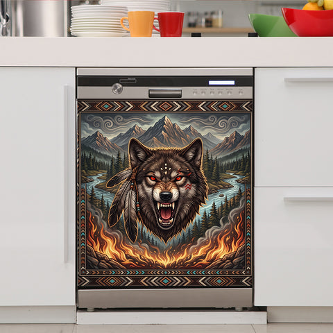 DS260710M09 Wolf Dreamcatcher Native American Magnet Dishwasher Cover