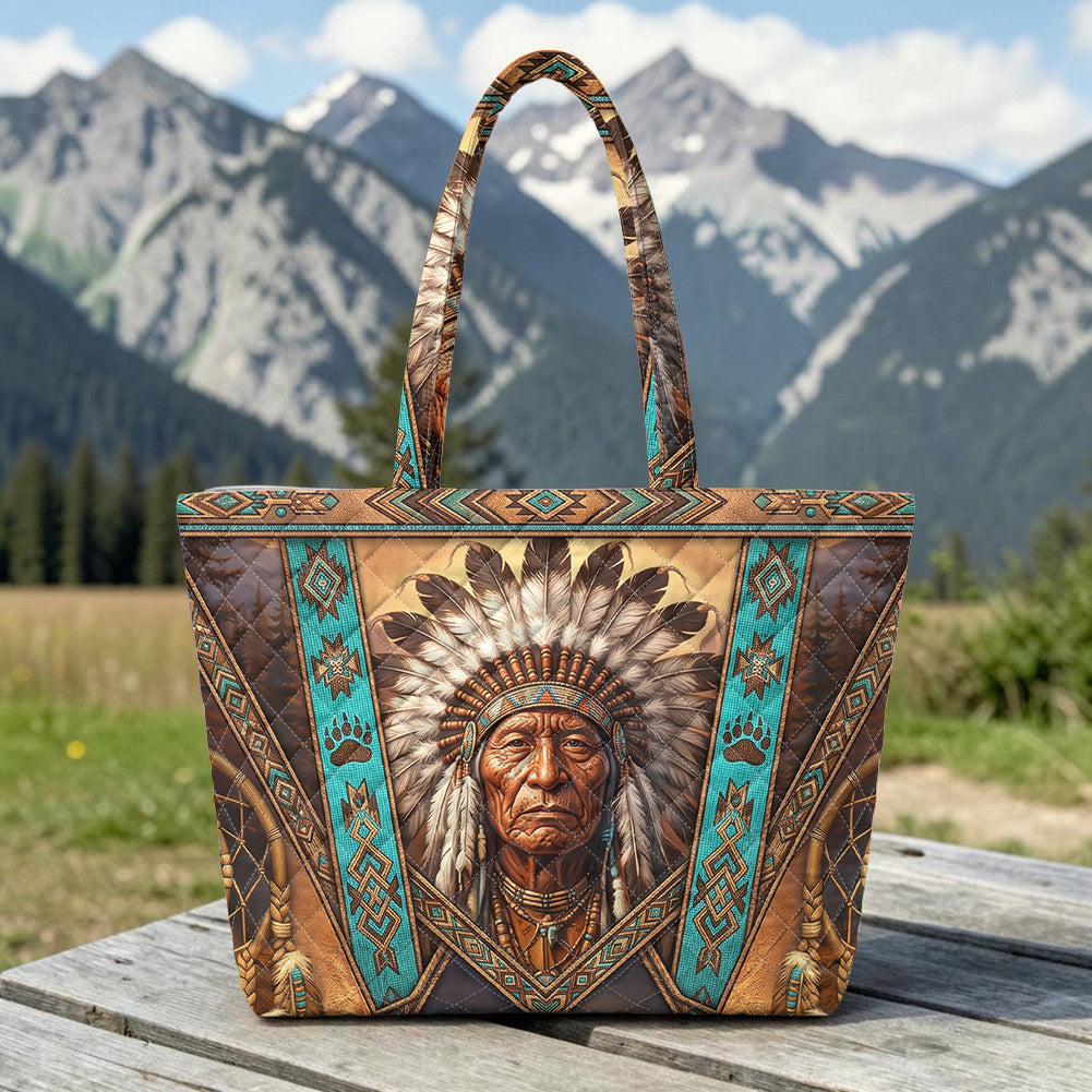 DS260710M10 Chief Native American Quilted Shoulder Tote Bag