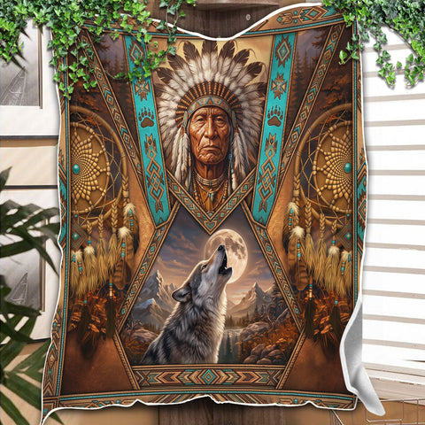 DS260710M10 Wolf Chief Native American Fleece Blanket