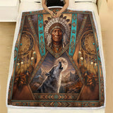 DS260710M10 Wolf Chief Native American Fleece Blanket