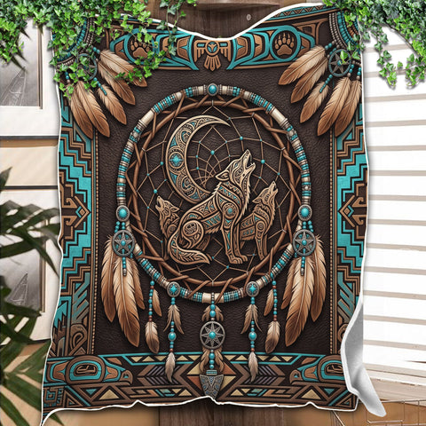 DS260710M11 Wolf Dreamcatcher Native American Fleece Blanket