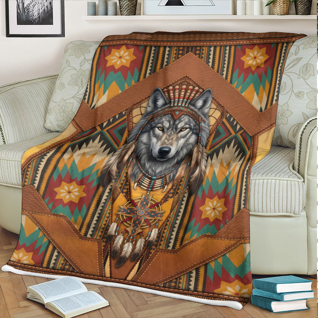 DS260710M12 Wolf Chief Native American Fleece Blanket