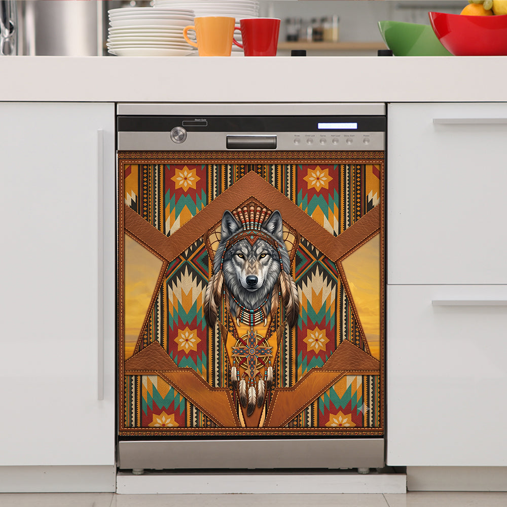 DS260710M12 Wolf Native American Magnet Dishwasher Cover