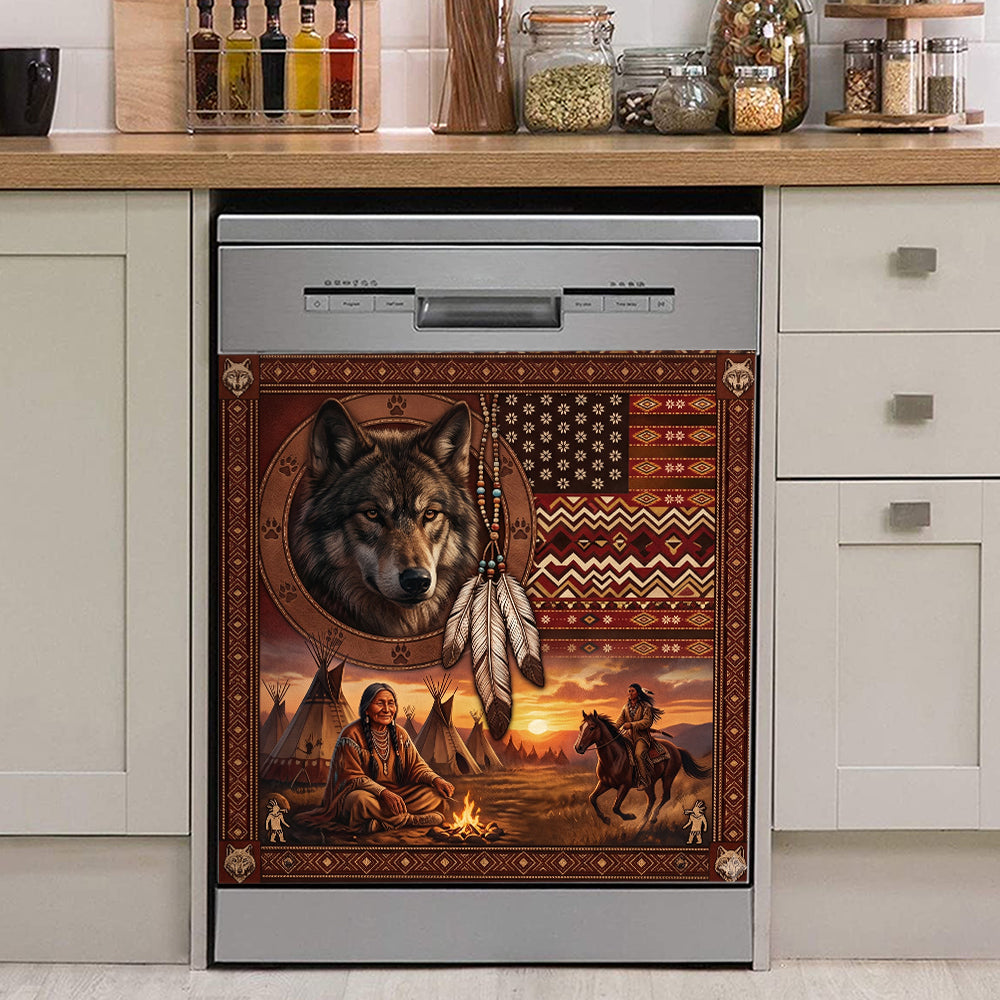 DS260710M13 Wolf Native American Magnet Dishwasher Cover