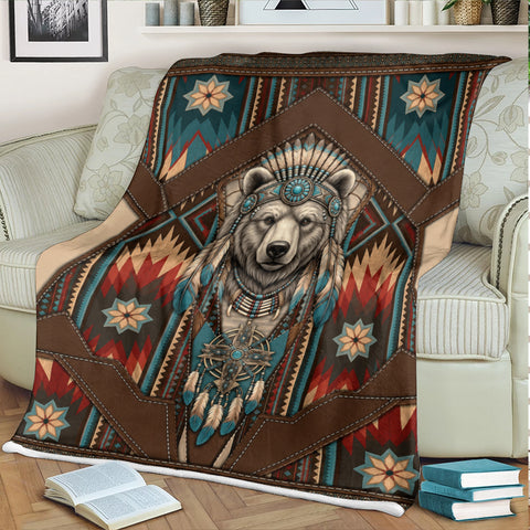 DS260710M15 Bear Chief Native American Fleece Blanket