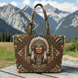 DS260713M01 Chief Native American Quilted Shoulder Tote Bag