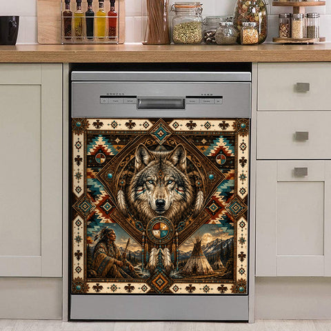 DS260713M02 Wolf Native American Magnet Dishwasher Cover