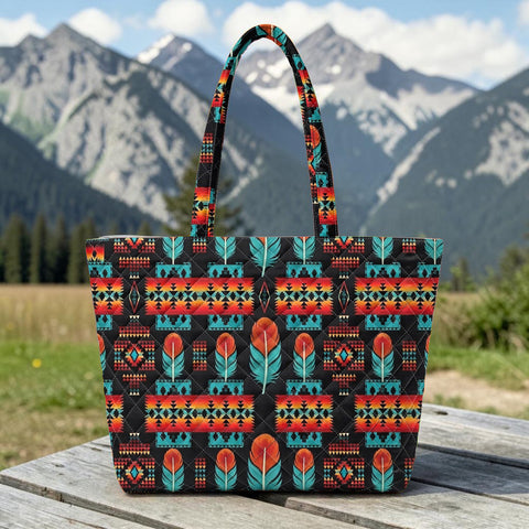 DS260713M04 Feather Native American Quilted Shoulder Tote Bag