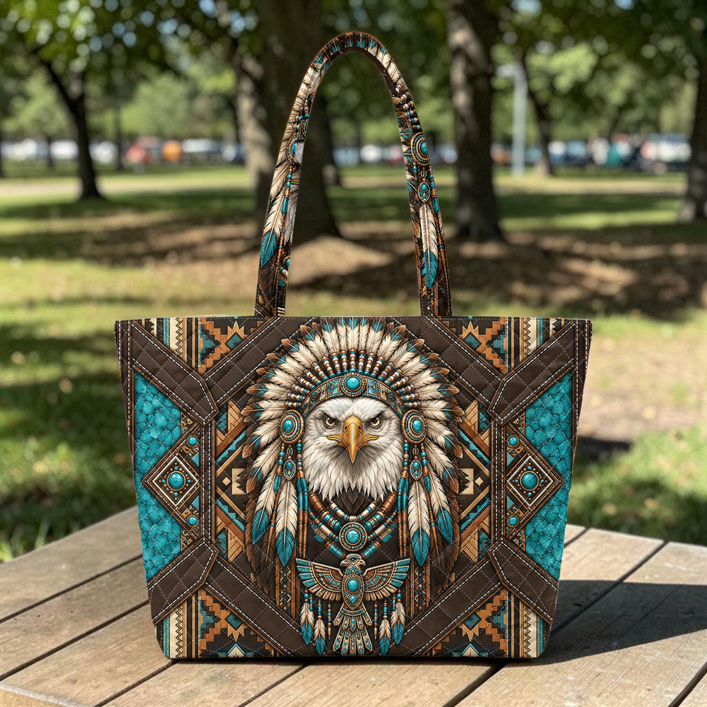 DS260713M05 Eagle Chief Native American Quilted Shoulder Tote Bag