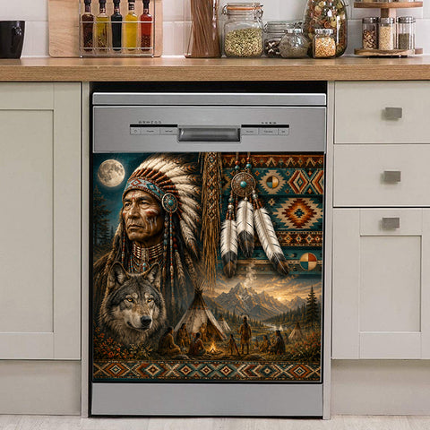 DS260713M08 Wolf and Chief Native American Magnet Dishwasher Cover