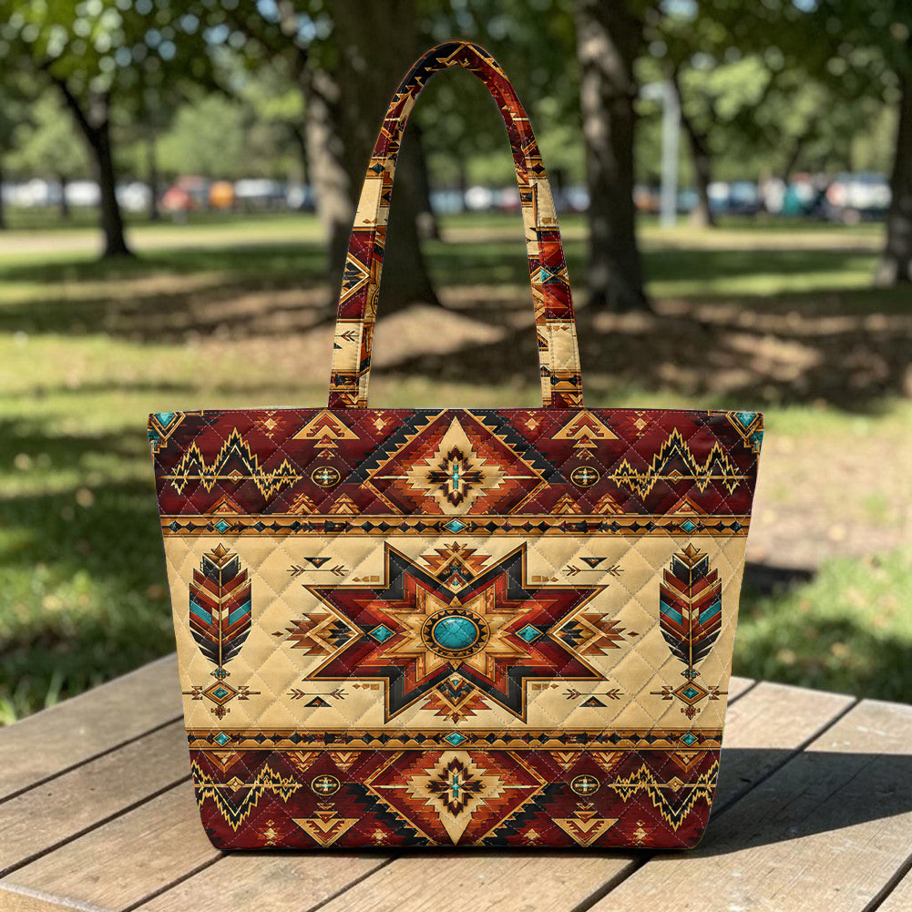 DS260714M03 Native American Quilted Shoulder Tote Bag