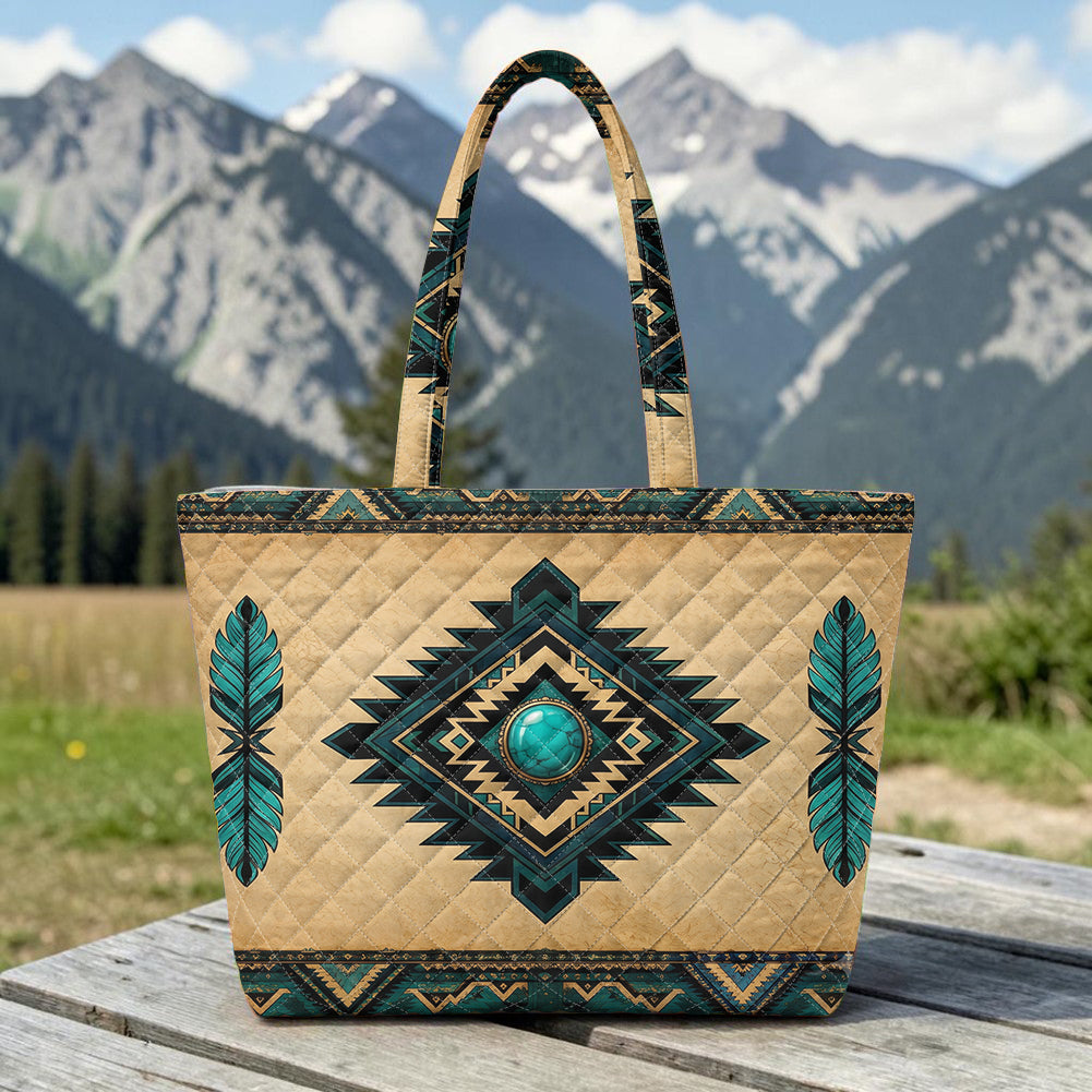DS260715M01 Turquoise Native American Quilted Shoulder Tote Bag