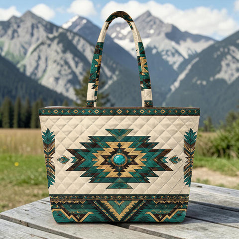 DS260715M02 Turquoise Native American Quilted Shoulder Tote Bag