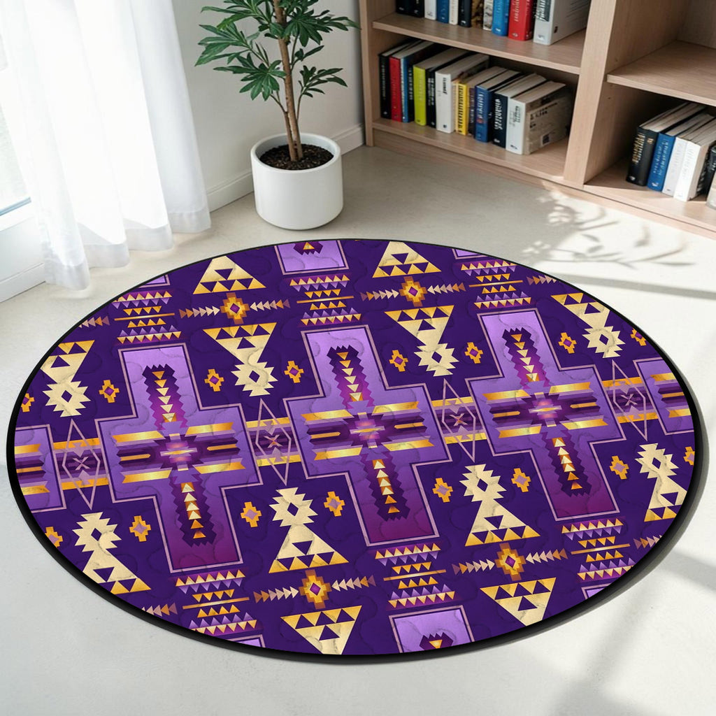 DS260721M02 Purple Pattern Native American Round Quilt Rug