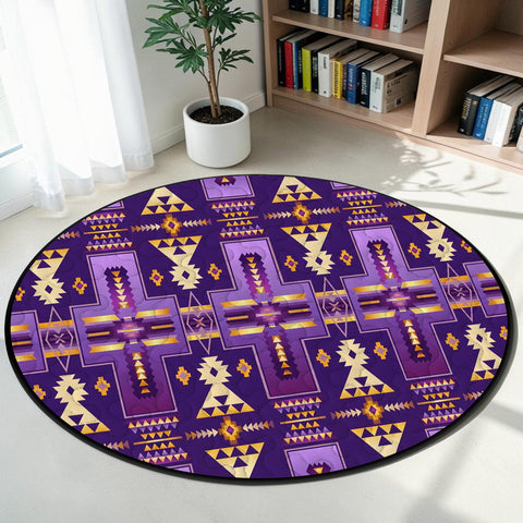 Purple Pattern Round Quilt Native American-Inspired Area Rug – DS260721M02