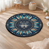 DS260722M01 Wolf Mandala Native American Round Quilt Rug