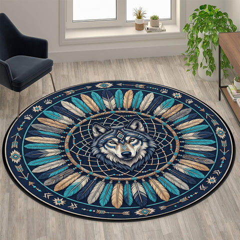 Wolf Mandala Round Quilt Native American-Inspired Area Rug – DS260722M01