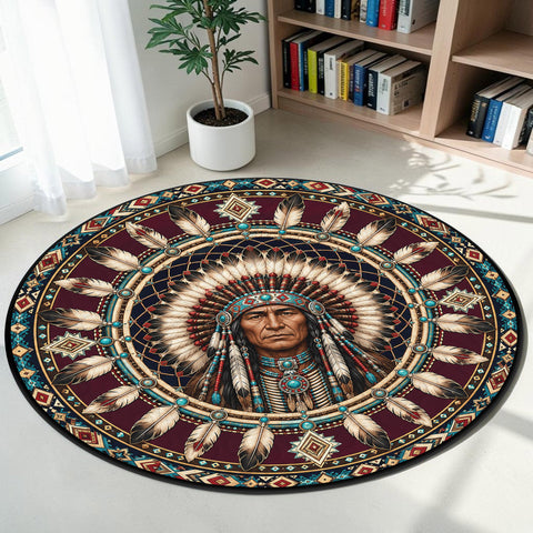 Chief Mandala Round Quilt Native American-Inspired Area Rug – DS260722M02