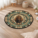 DS260722M03 Bison Dreamcatcher Native American Round Quilt Rug