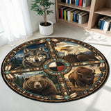 DS260722M04 Medicine Wheel Animals Native American Round Quilt Rug