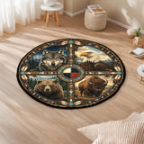 DS260722M04 Medicine Wheel Animals Native American Round Quilt Rug
