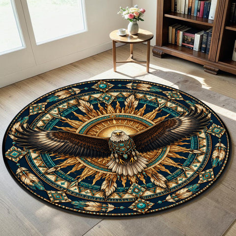 Eagle and Sun Round Quilt Native American-Inspired Area Rug – DS260722M05