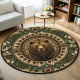 DS260722M06 Bear Feather Mandala Native American Round Quilt Rug