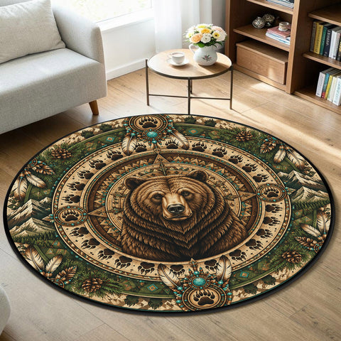 Bear Feather Mandala Round Quilt Native American-Inspired Area Rug – DS260722M06