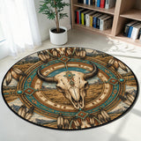 DS260722M07v2 Bison Skull Native American Round Quilt Rug