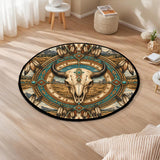 DS260722M07v2 Bison Skull Native American Round Quilt Rug
