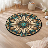 DS260722M09 Feather Mandala Native American Round Quilt Rug