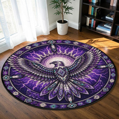 Purple Fire Thunderbird Round Quilt Native American-Inspired Area Rug – DS260722M10